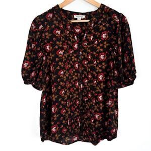 beachlunchlounge Black‎ Red Floral Bubble Boho Sleeve Top